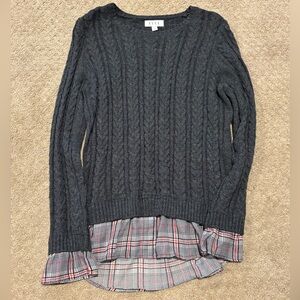 Elle Women’s Crewneck Sweater Plaid Blouse Detailing